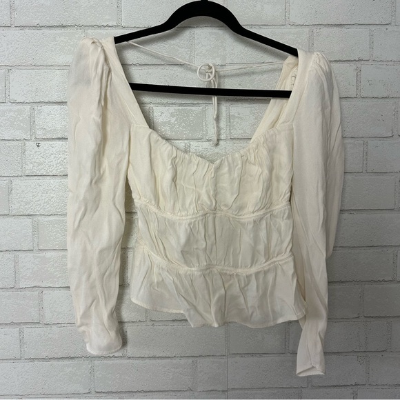 Reformation Top Plath Cream Puff Sleeve Crepe Size Small Puff Sleeve Blouse - Picture 5 of 11